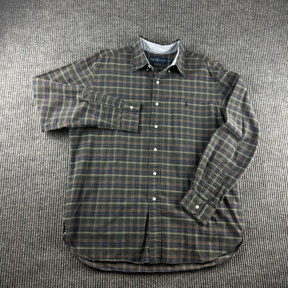 Ralph Lauren Classic Fit Plaid Button Down Shirt Mens Large Green Navy Red 2521